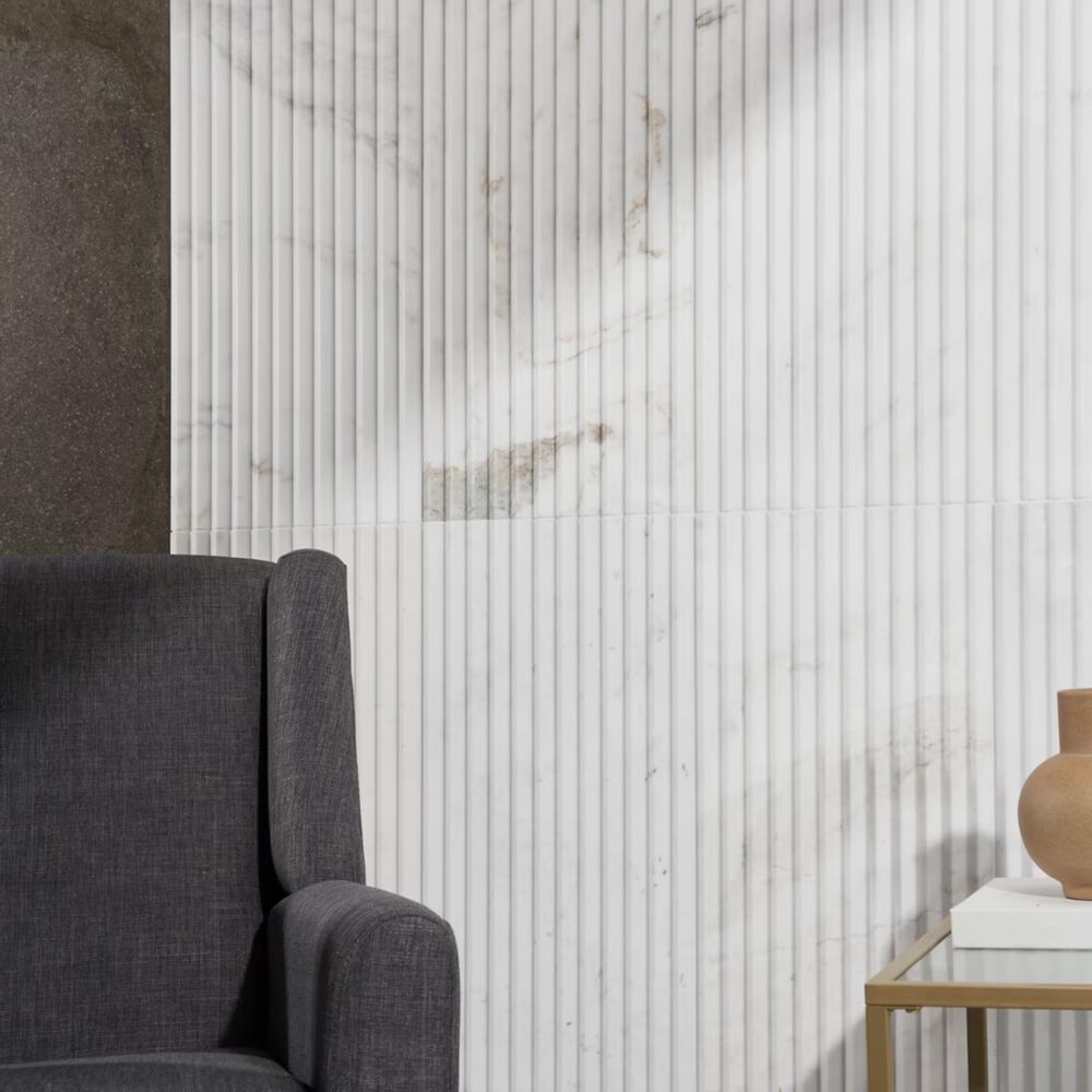 Soho Studio Carver Fluted Alaska White 12" x 24" Honed Marble Tile, , large