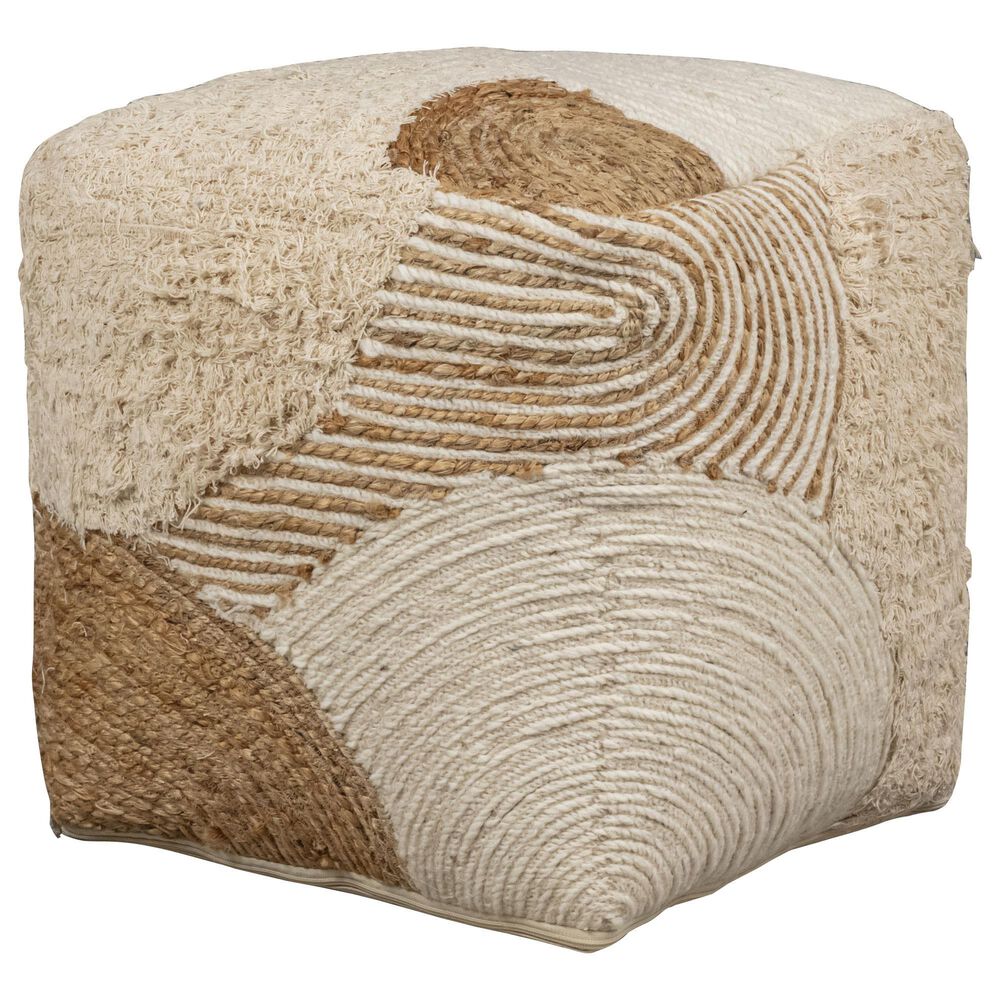 Blue Sun Designs Emmeline Pouf Ottoman in Natural and Ivory, , large