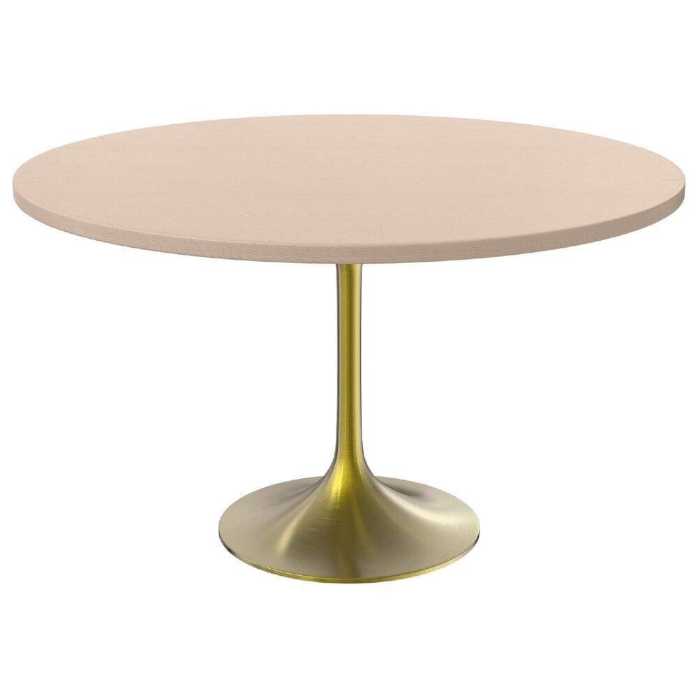 Leisuremod LeisureMod Verve Collection 48 Round Dining Table, Brushed Gold Base with Light Natural Wood MDF Top, , large