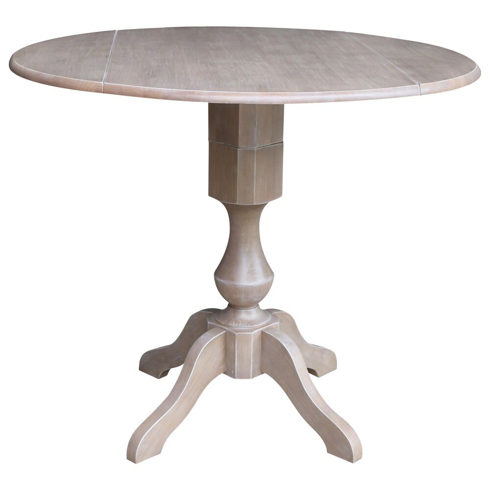 International Concepts 42" Modern Farmhouse Round Casual Drop Leaf Dining Table in Washed Gray Taupe, , large
