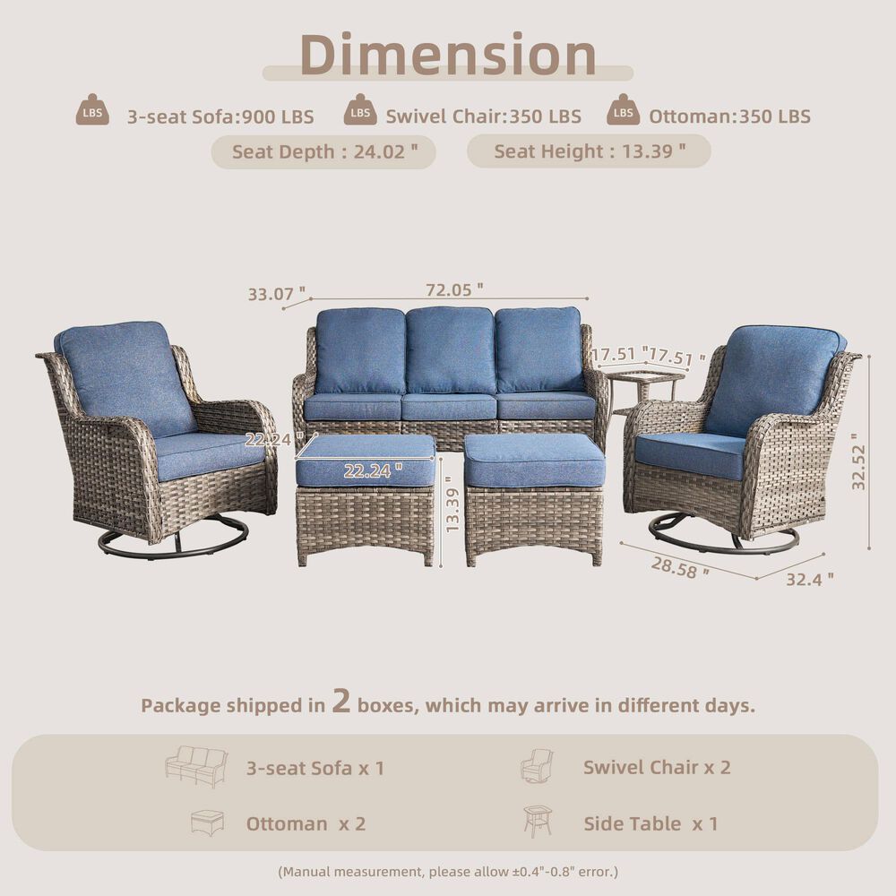 HOMLUX 6-Piece Outdoor Sofa Set in Denim Blue, , large