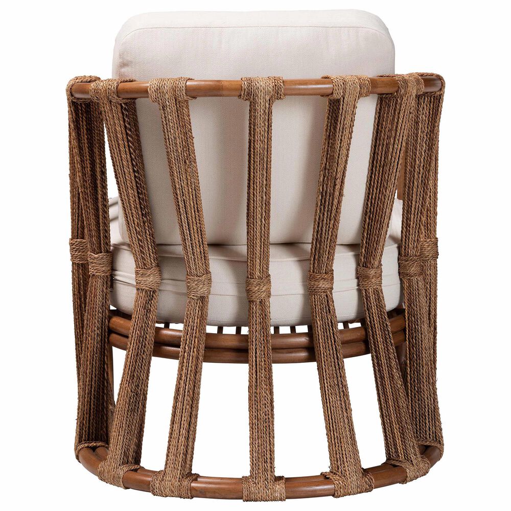 Baxton Studio Westham Arm Chair with Light Brown Rattan in White, , large