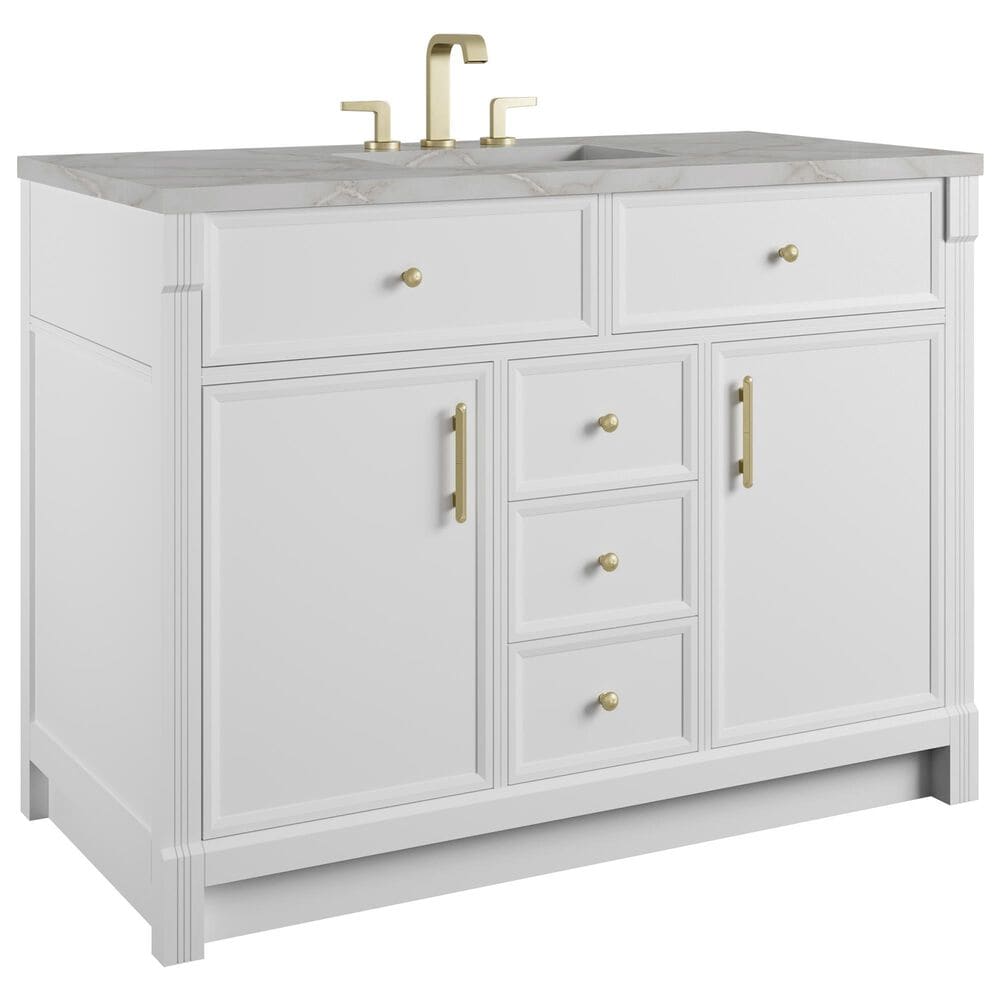 James Martin Bellshire 48" Single Bathroom Vanity in Bright White with 3 cm Victorian Silver Silestone Top, Rectangular Sink and FreePower Wireless Charger, , large