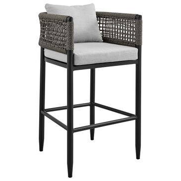 Armen Living Alegria Patio Counter Height Bar Stool with Gray Cushion in Black, , large
