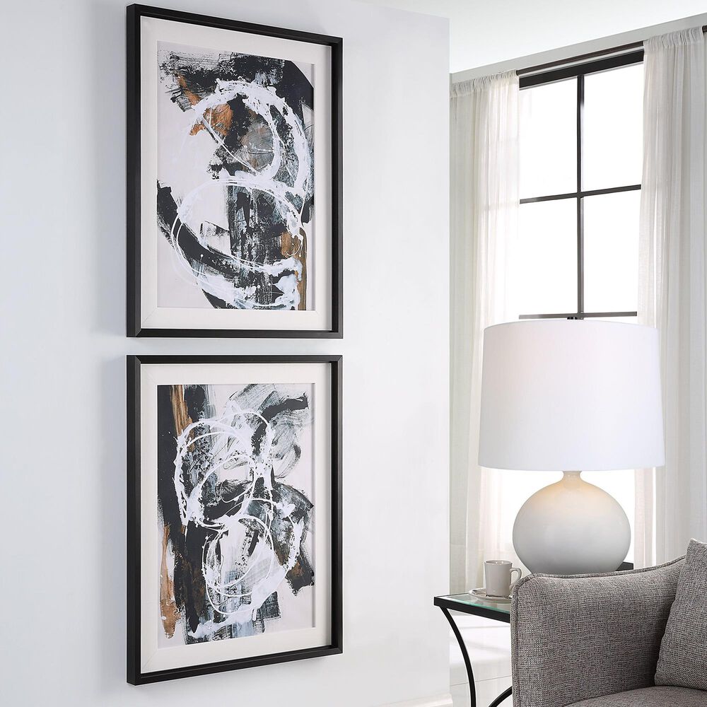 Uttermost Winterland 39&quot; x 31&quot; Abstract Wall Art in Ochre, Deep Charcoal and White &#40;Set of 2&#41;, , large
