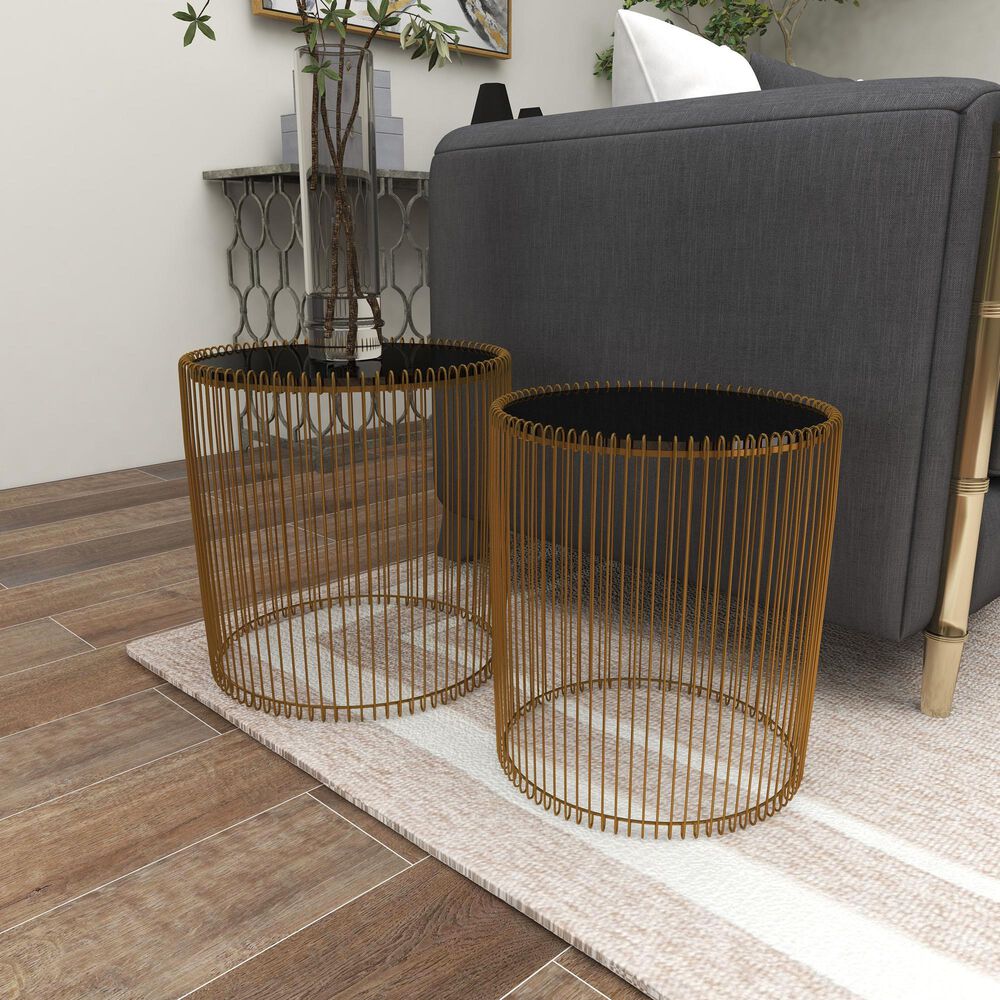 Maple and Jade Accent Table in Gold and Dark Gray &#40;Set of 2&#41;, , large