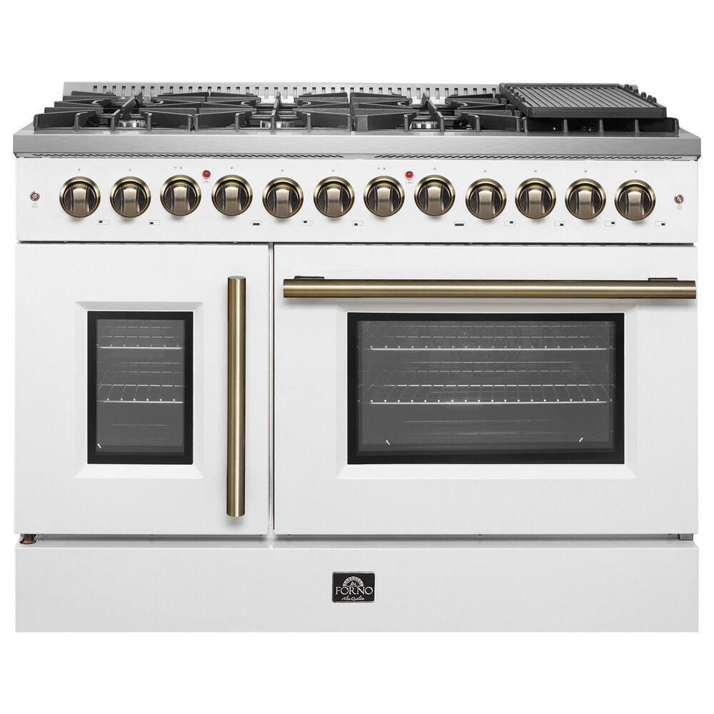 Forno Galiano 48" Freestanding French Door Dual Fuel Range in White, , large