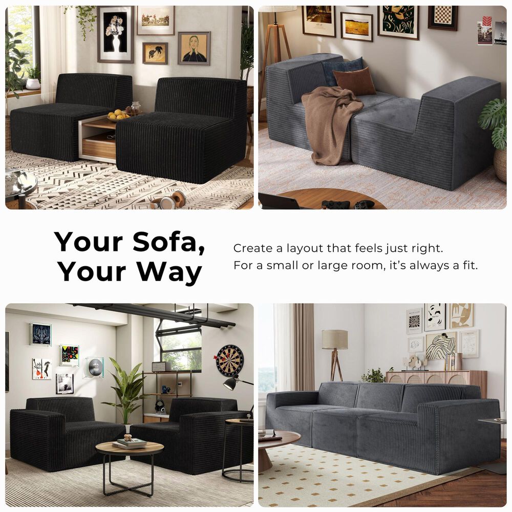 Furniture of America Facil 3-Piece Modular Armless Sofa in Black, , large