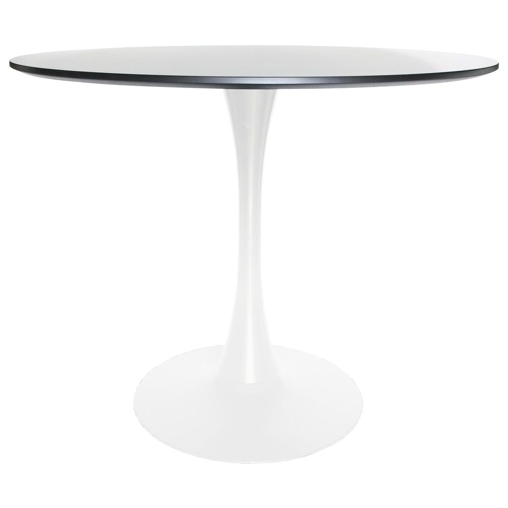 Leisuremod LeisureMod Bristol Mid-Century Modern Round Dining Table with Wood Top and Iron Pedestal Base with Gloss Finish for Kitchen and Dining Room, , large