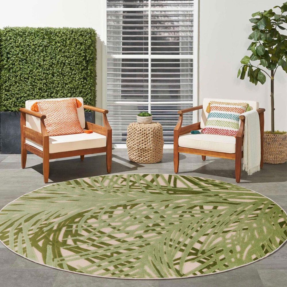 Nourison Aloha ALH41 7&#39;10&quot; Round Ivory and Green Indoor/Outdoor Area Rug, , large