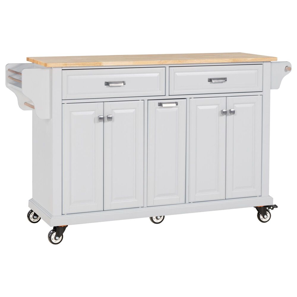HOMLUX Kitchen Island with Rubber wood Countertop in White, , large