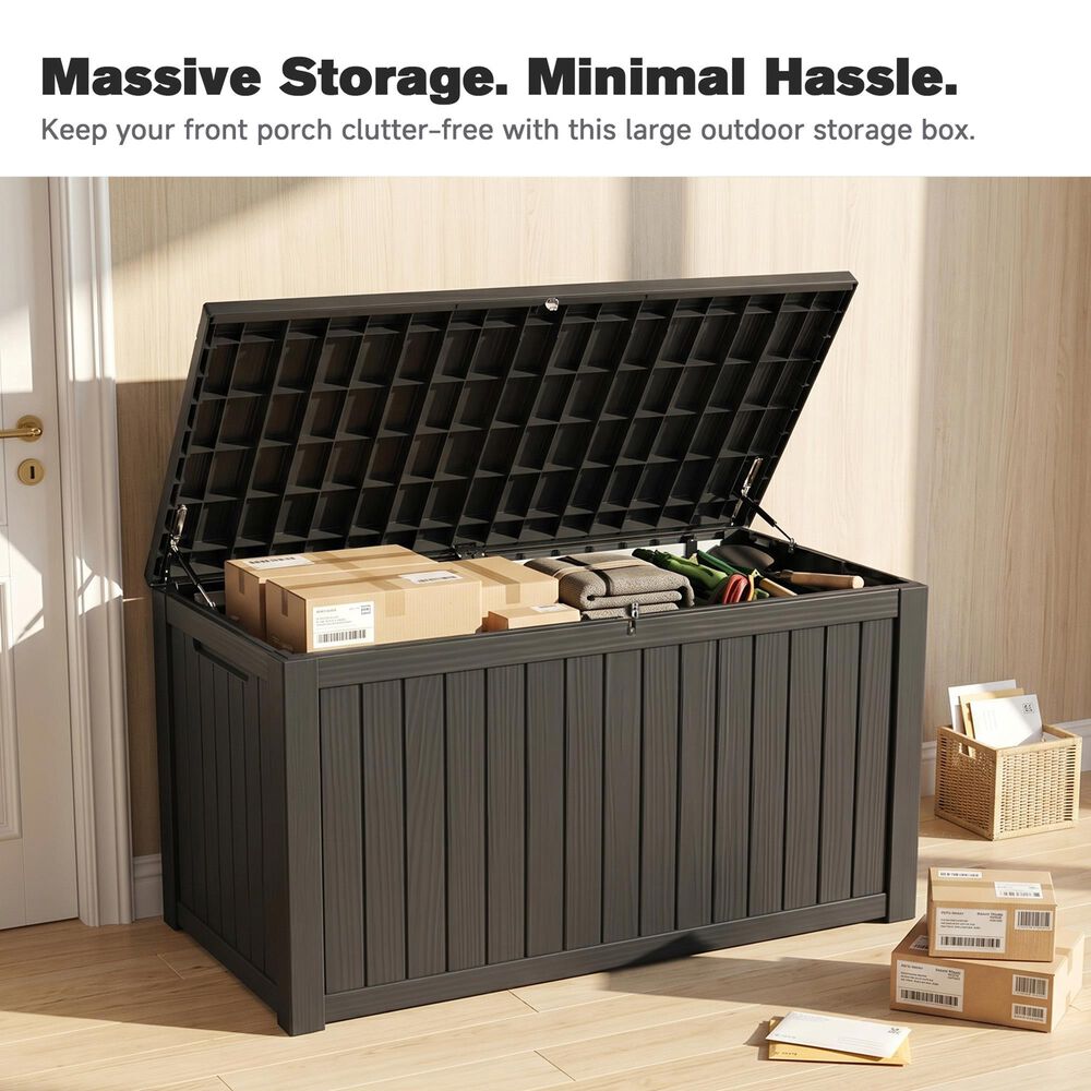 HOMLUX 180 Gal. Outdoor Storage Deck Box with Lockable Lid in Black, , large