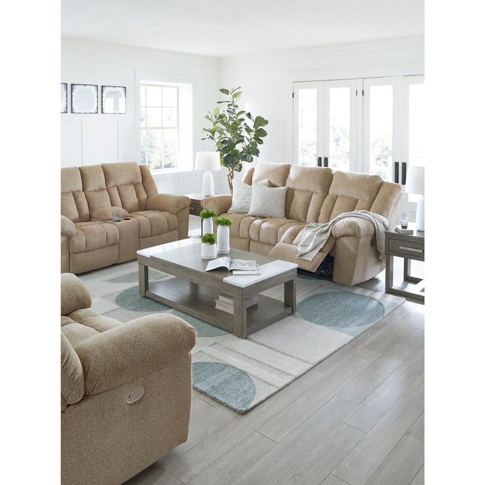 Ashley Tip-Off Power Reclining Sofa with Adjustable Headrest in Wheat, , large