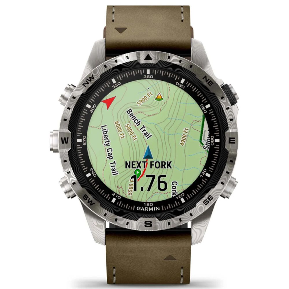 Garmin MARQ Adventurer Edition &#40;Gen 2&#41; Smartwatch 46 mm Damascus Steel Case with Brown Band, , large