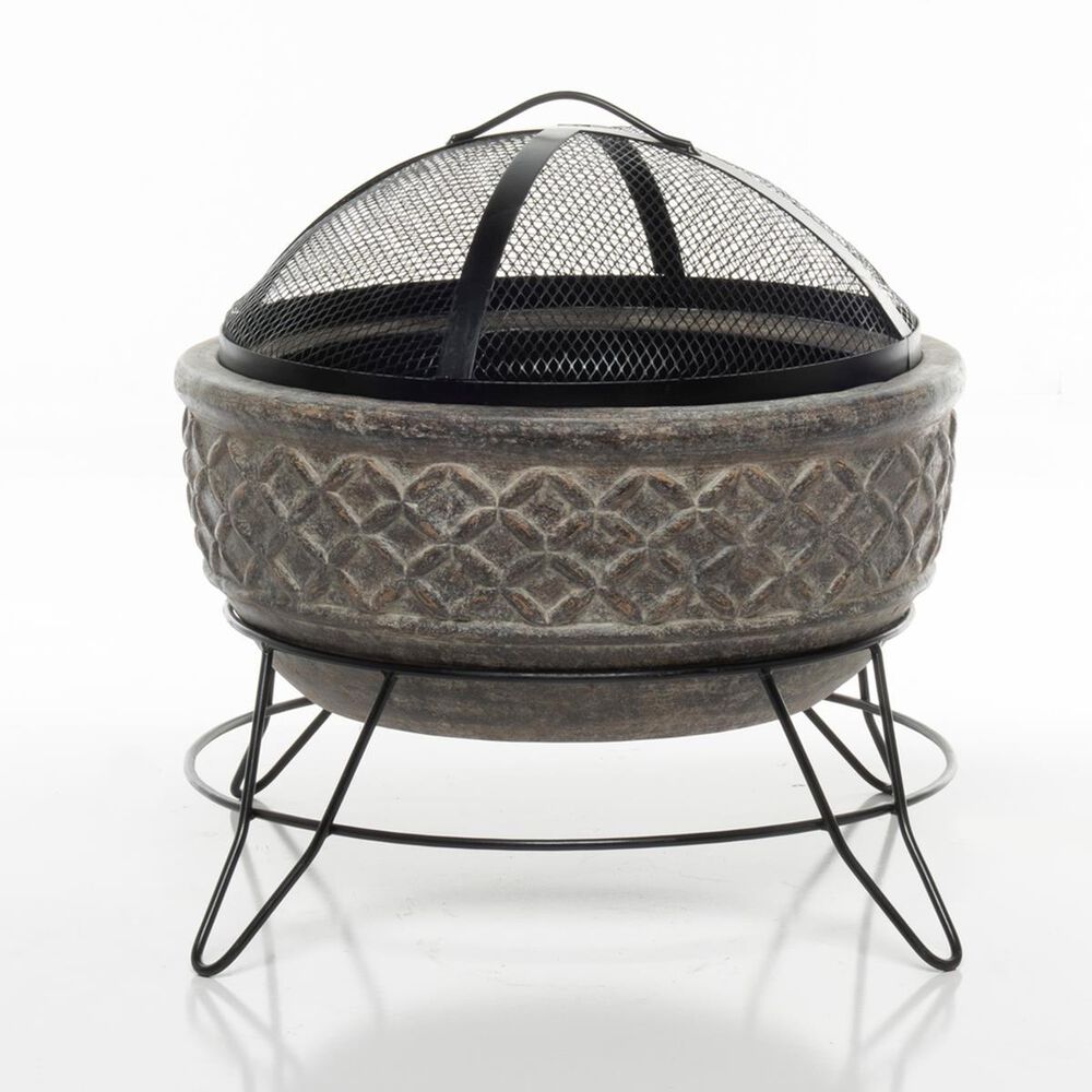 Alfresco Home Earthenware Large Lattice Fire Pit with Stand and Screen in Wood, , large