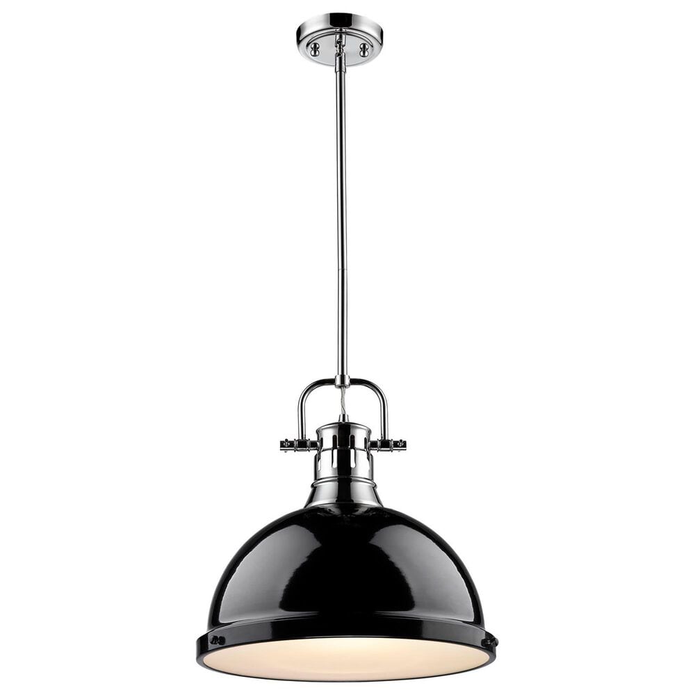 Golden Lighting Duncan 1-Light Pendant with Rod and Black Shade in Chrome, , large