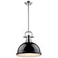 Golden Lighting Duncan 1-Light Pendant with Rod and Black Shade in Chrome, , large