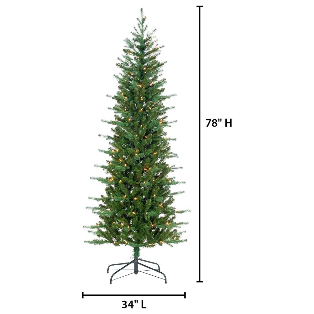 The Gerson Company 6.5&#39; Pre-Lit Artificial Natural Cut Narrow Dover Pine with White Lights in Green, , large