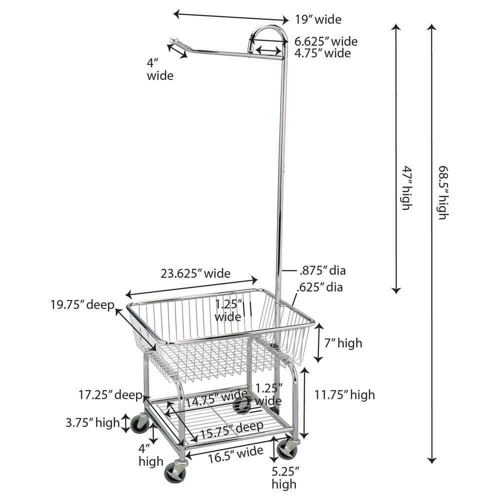 Household Essentials Rolling Laundry Cart with Basket in Silver, , large