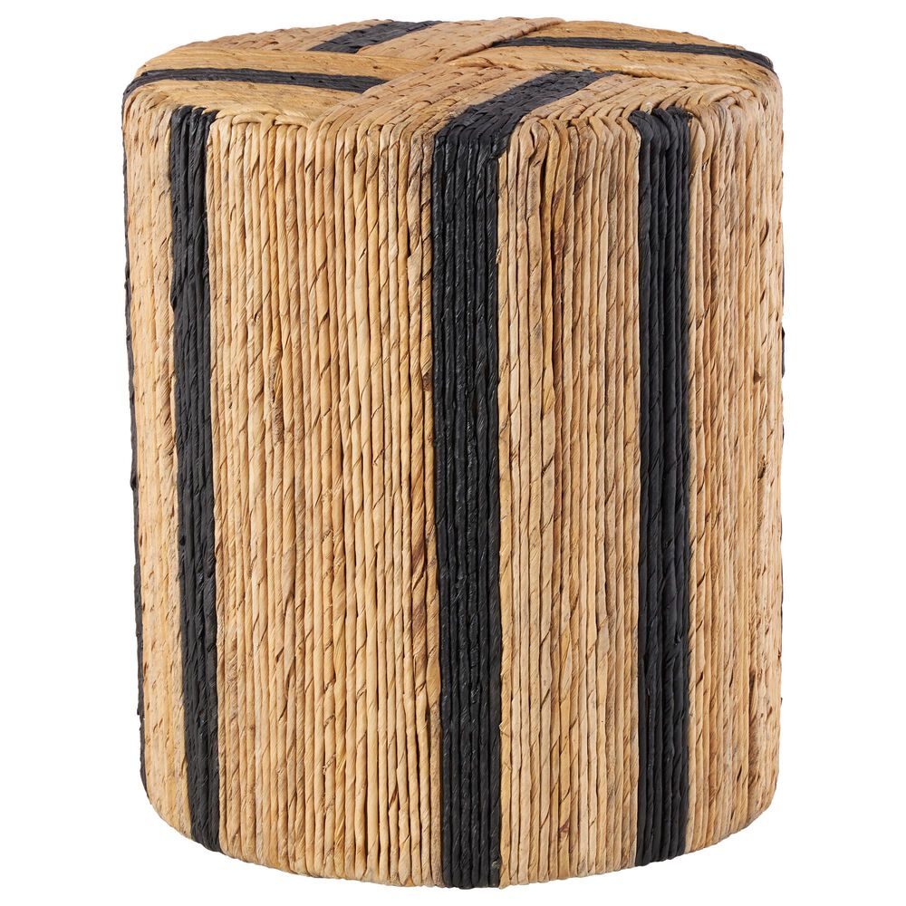 Maple and Jade Banana Leaf Drum Linear Wrapped End Table in Brown and Navy Blue, , large