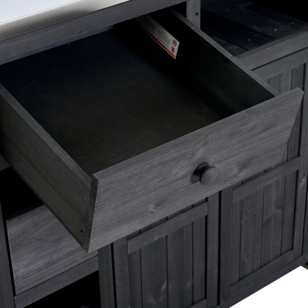 Hearth and Haven Outdoor Kitchen Island Cart with Extendable Stainless Steel Top and Adjustable Shelf in Black, , large