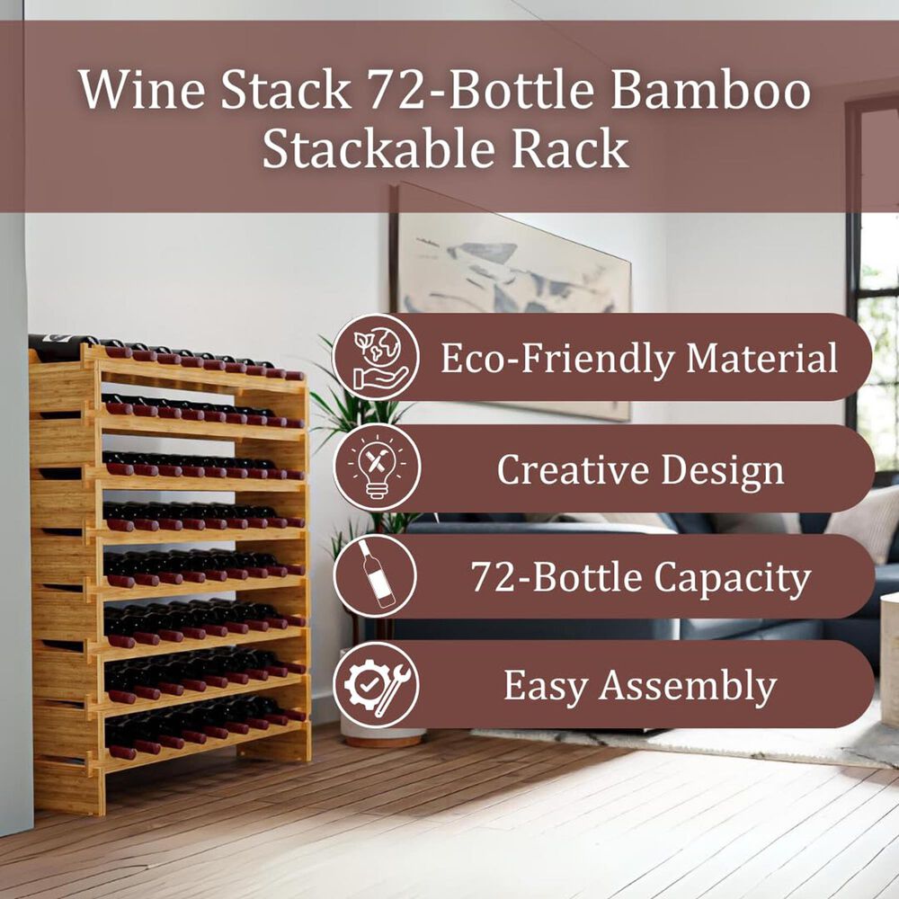 HOMLUX 72-Bottle Bamboo Stackable Modular Wine Rack in Natural, , large