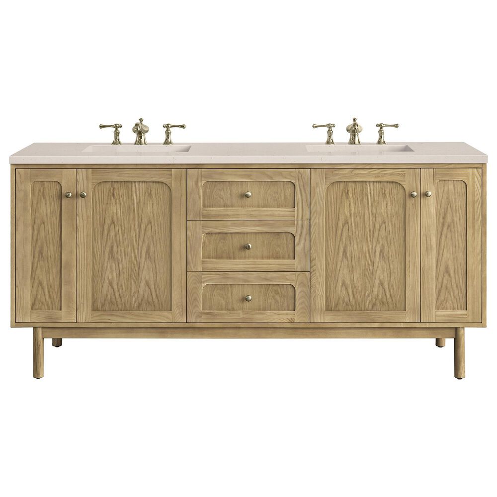 James Martin Vanities Laurent 72" Double Bathroom Vanity in Light Natural Oak with 3 cm Eternal Marfil Quartz Top and Rectangular Sinks, , large