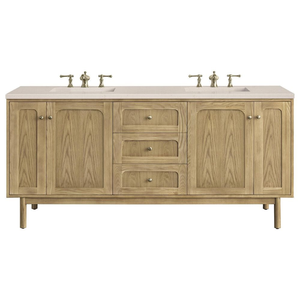 James Martin Vanities Laurent 72" Double Bathroom Vanity in Light Natural Oak with 3 cm Eternal Marfil Quartz Top and Rectangular Sinks, , large