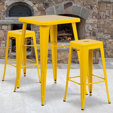 Flash Furniture 3-Piece Metal Square Bar Table Set in Yellow, , large