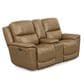 Flexsteel Cade Leather Power Reclining Console Loveseat with Headrest in Sand, , large
