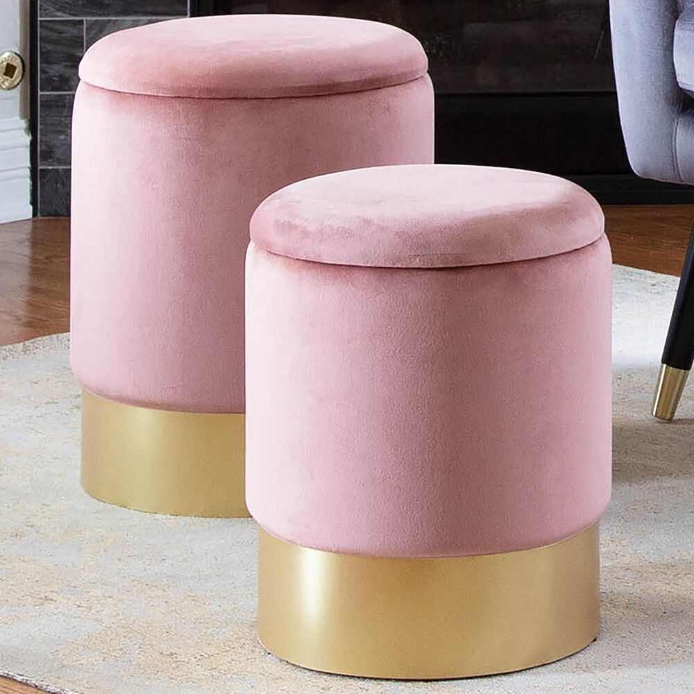 Lumisource Marla 2-Piece Nesting Ottoman Set in Pink Velvet and Gold, , large