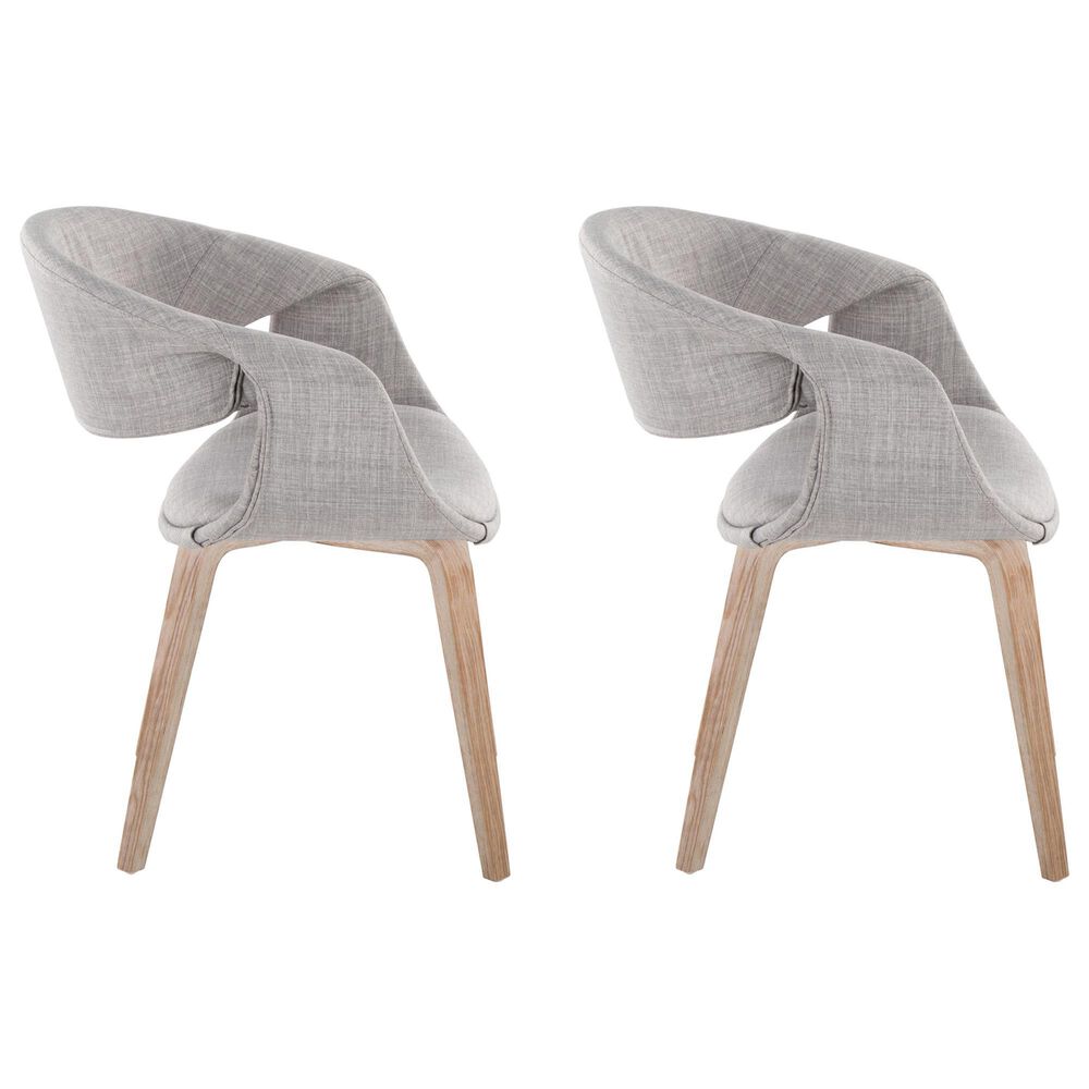 LumiSource Curvo Contemporary Upholstered Chair in Whitewashed Wood and Grey Fabric by LumiSource - Set of 2, , large