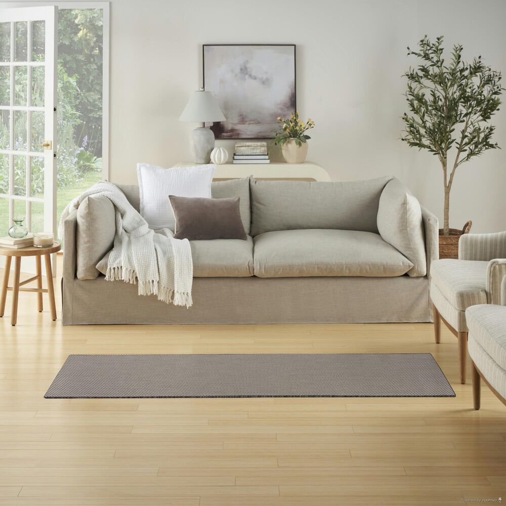 Nourison Courtyard Ivory and Charcoal 2&#39; x 6&#39; Indoor/Outdoor Runner, , large