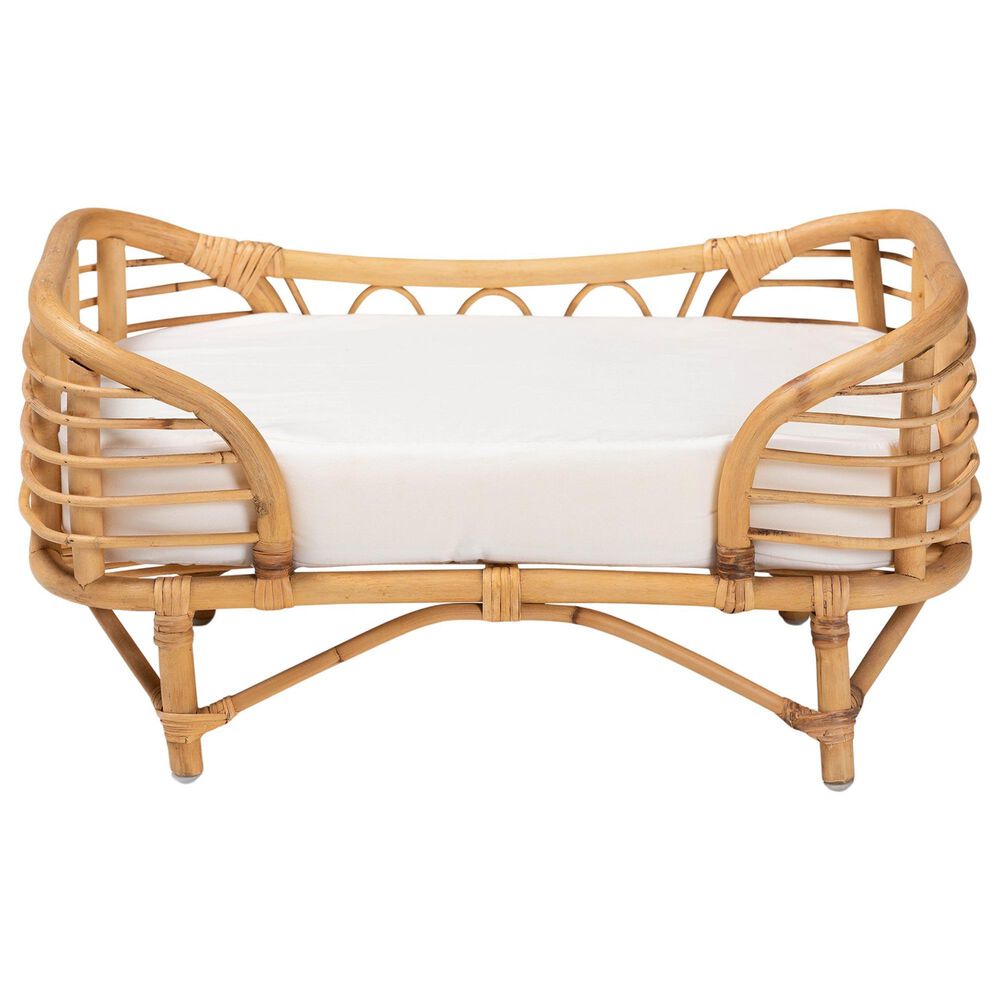 Baxton Studio Malino Rattan Pet Bed with Cushion in Natural Brown, , large