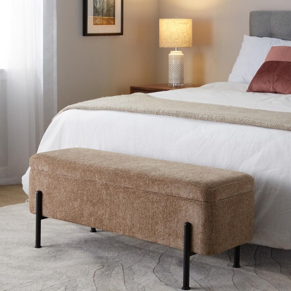 Lumisource Daniella Storage Bench with Brown Cushion in Black, , large