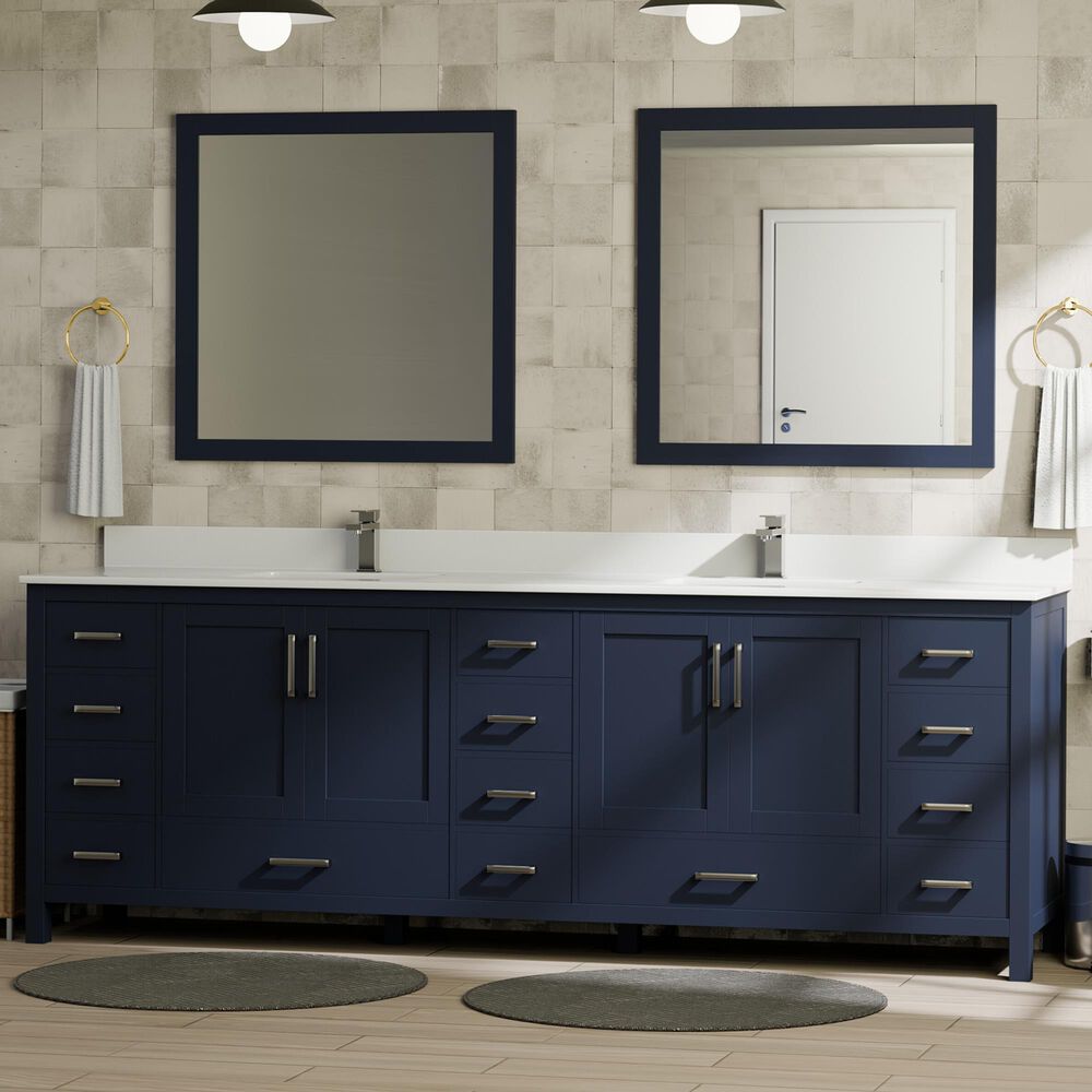 Lexora Home Jacques 84" Double Bathroom Vanity in Navy Blue with 2 cm White Cultured Marble Top and Rectangular Sinks, , large