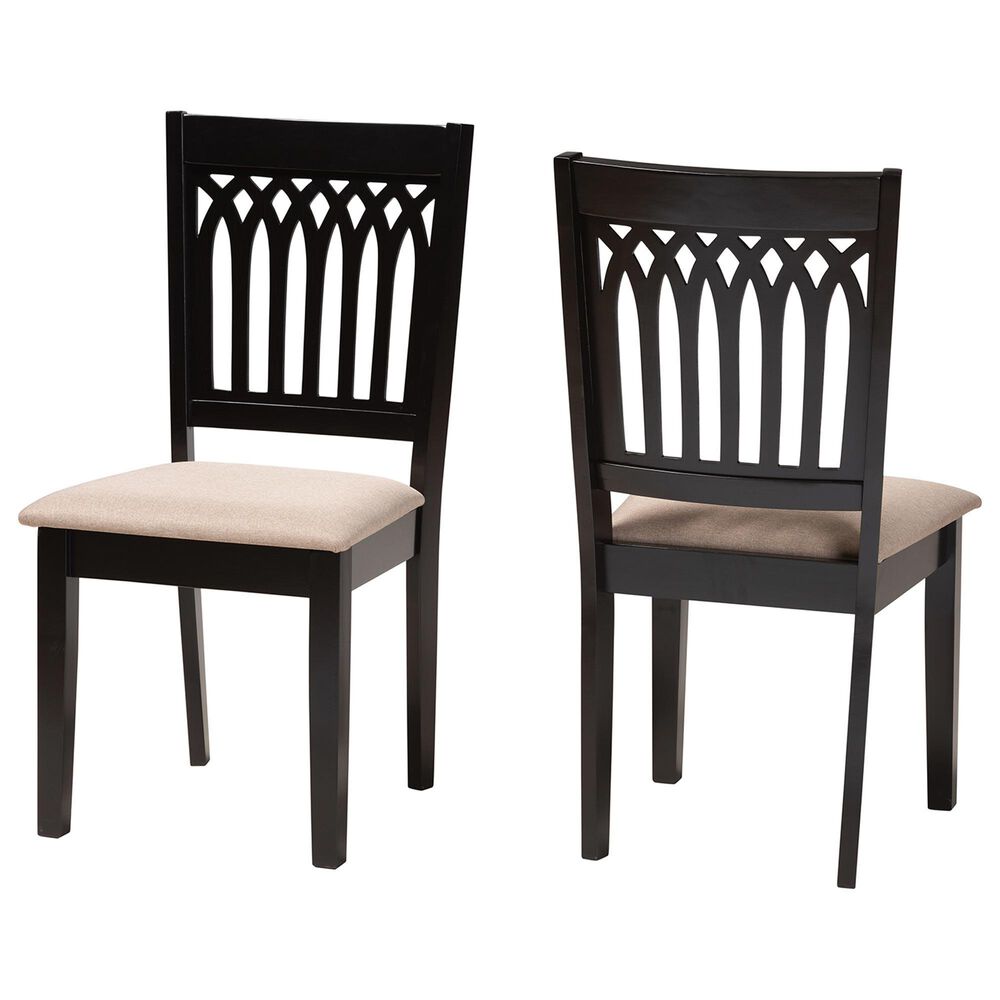Baxton Studio Genesis Side Chair with Beige Cushion in Dark Brown (Set of 2), , large