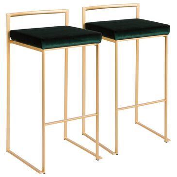 Lumisource Fuji Stackable Barstool in Green/Gold (Set of 2), , large