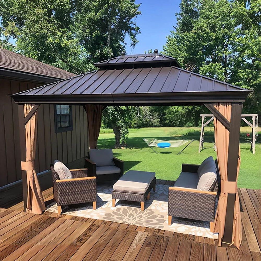 HOMLUX 10' x 14' Hardtop gazebo with double roof in Bronze, , large