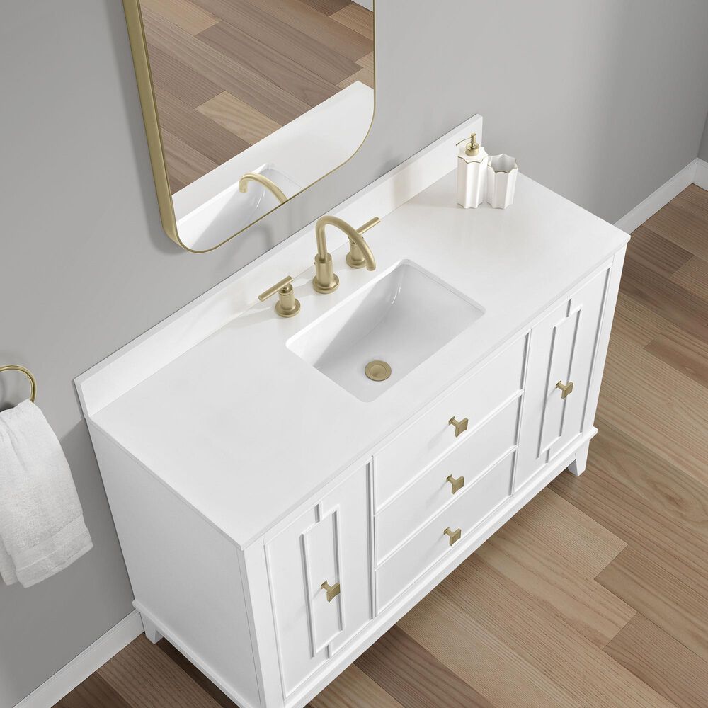 37B Kinsale 48" Single Bathroom Vanity Cabinet in Bright White with White Composite Stone Top and Backsplash, , large