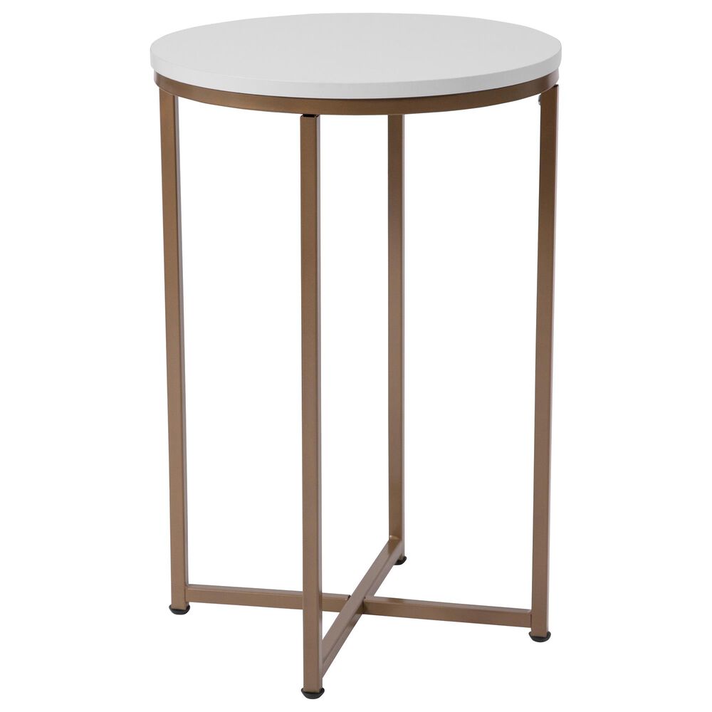 Flash Furniture Hampstead End Table in White with Matte Gold Finish, , large