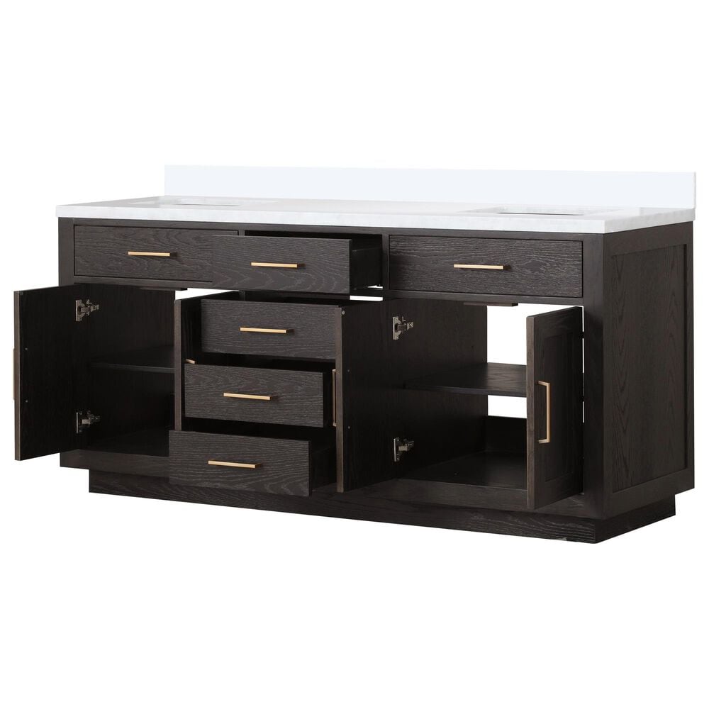 Lexora Home Abbey 72&quot; Double Bathroom Vanity in Brown Oak with 2 cm White Cultured Marble Top and Rectangular Sinks, , large