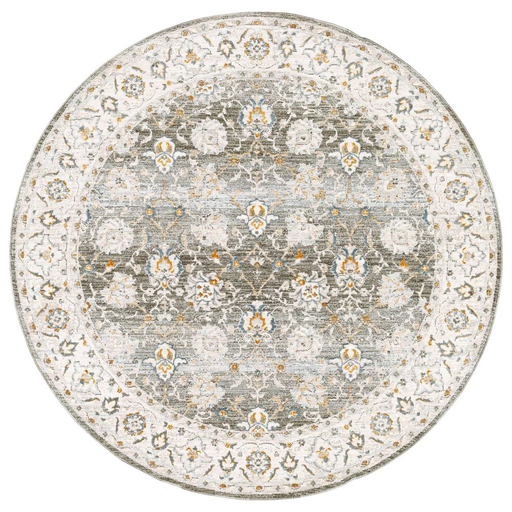 Surya Dresden Deep Teal, Taupe, Dusty Sage, Off-White, Light Gray, Mustard and Olive 7"10" Round Area Rug, , large