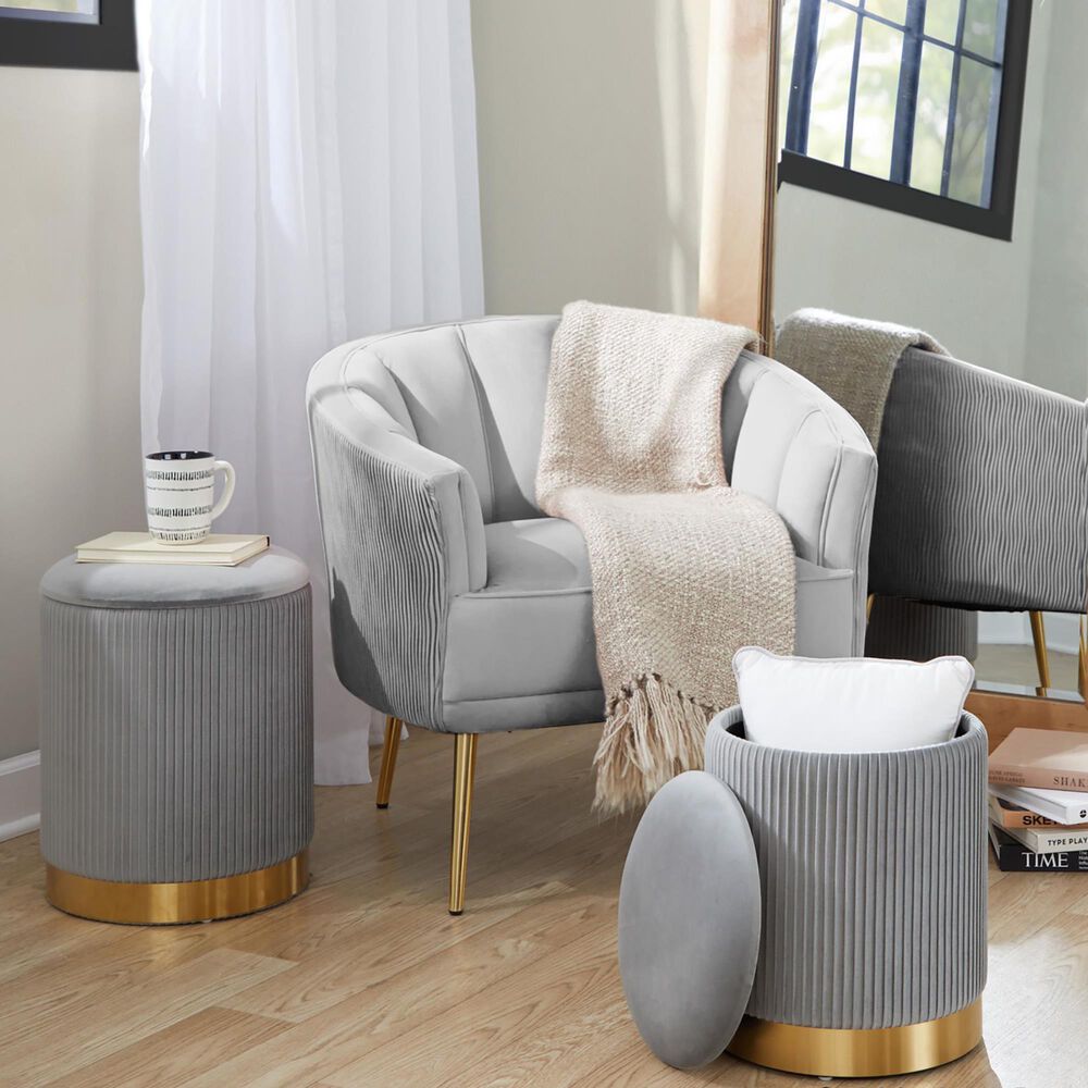 Lumisource Marla 2-Piece Nesting Pleated Ottoman Set in Grey, , large