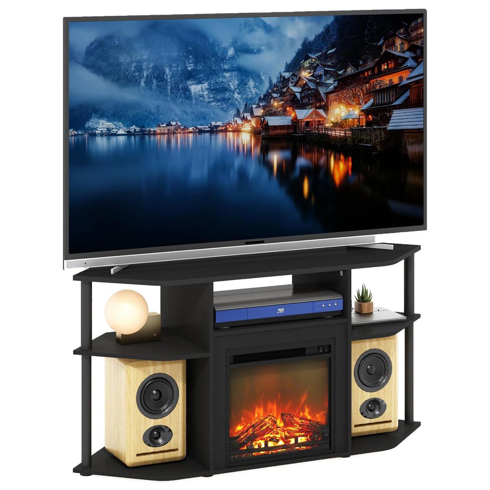 HOMLUX 47" Corner TV Stand with Electric Fireplace in Americano and Black, , large