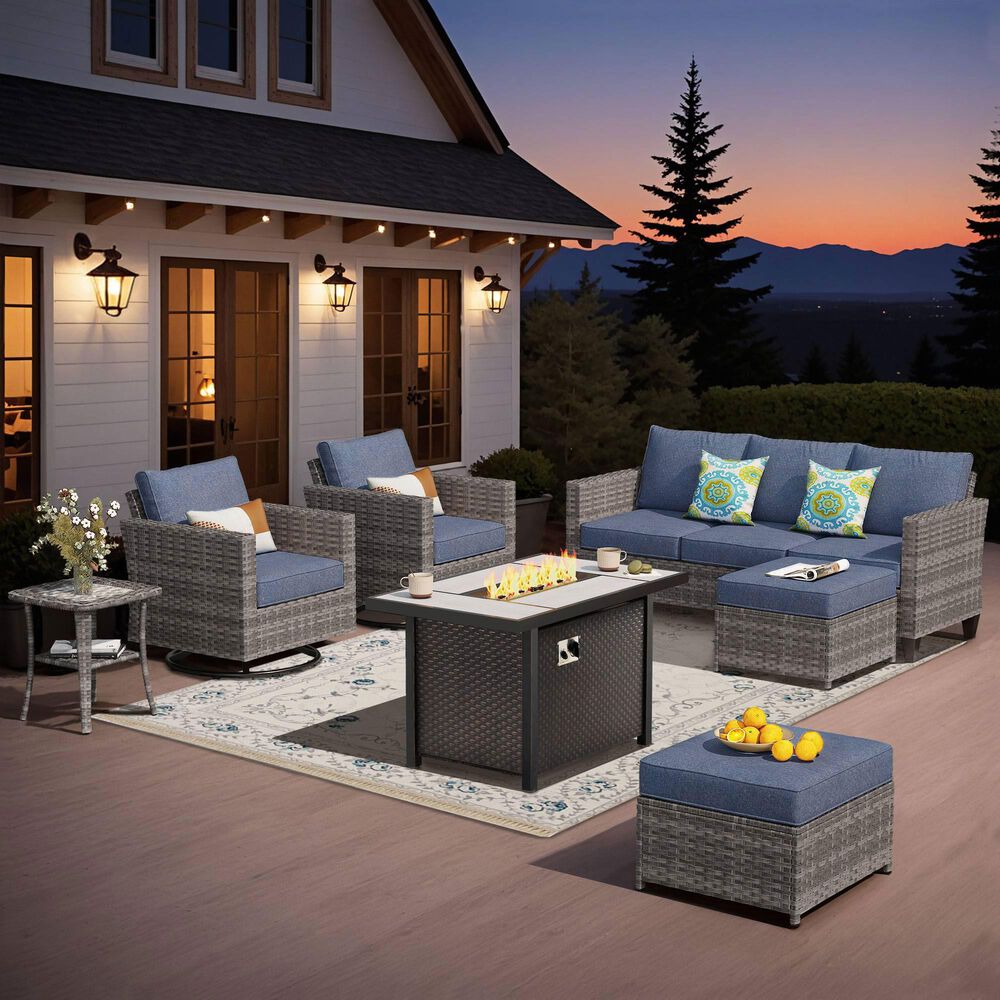 HOMLUX 7 Piece Outdoor Patio Set in Denim Blue, , large