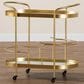 Baxton Studio Kamal 2-Tier Mobile Wine Bar Cart in Brushed Gold and Clear, , large