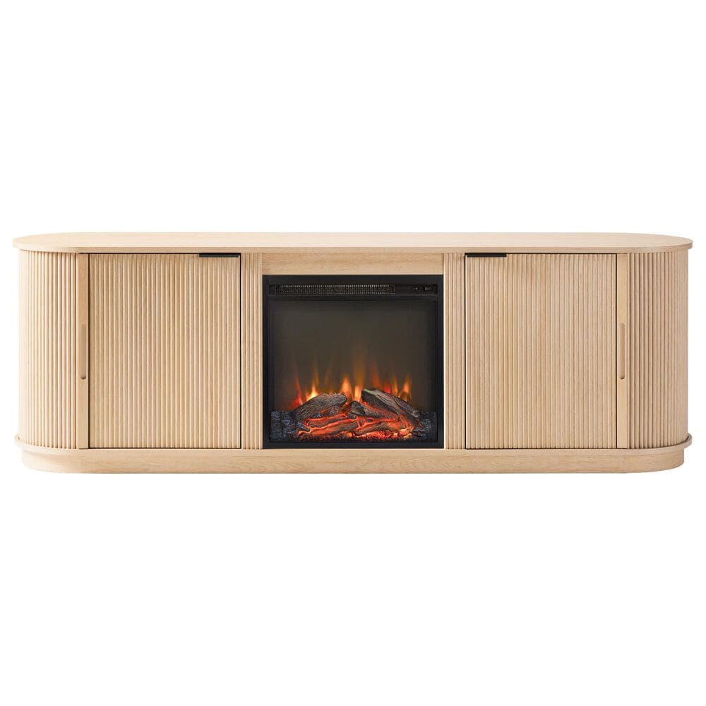 Walker Edison Chloe 70&quot; TV Stand with Freestanding Electric Fireplace in Coastal Oak, , large