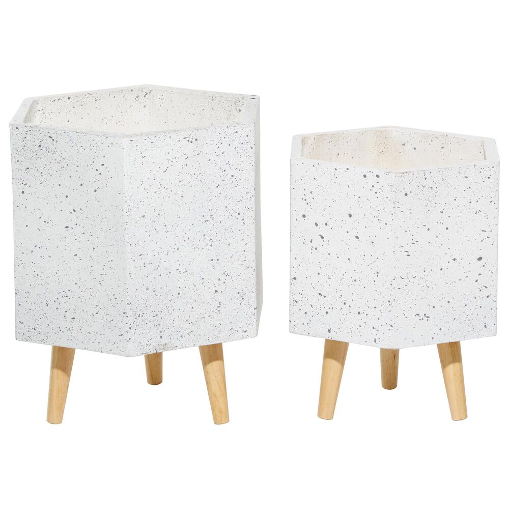 Maple and Jade Contemporary Wood Planter White Set of 2, , large