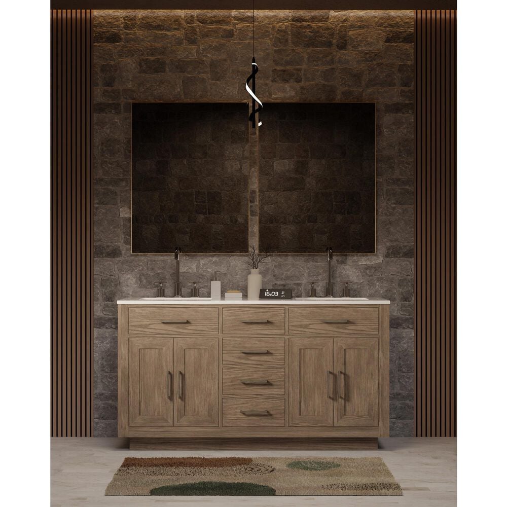 Lexora Home Abbey 60" Double Bathroom Vanity in Grey Oak with 2 cm White Quartz Top and Rectangular Sinks, , large